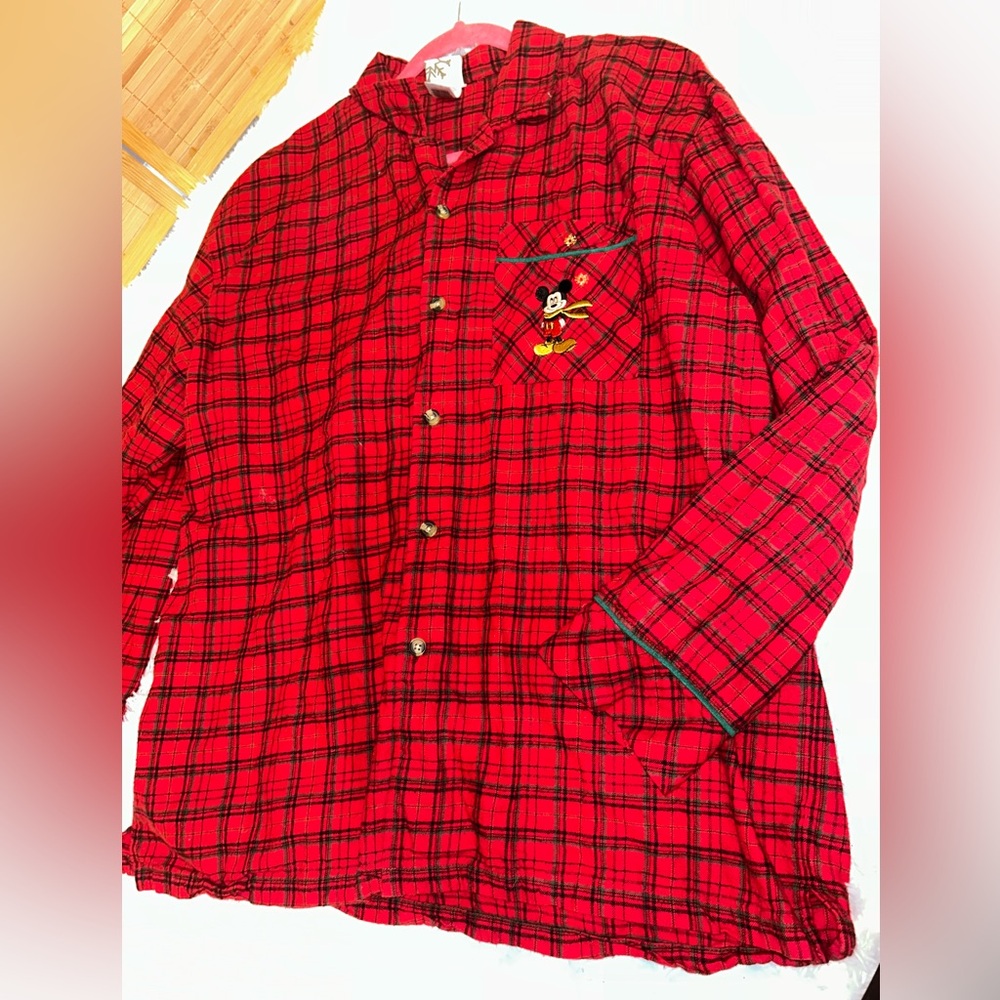 Vintage Disney Store Mickey Mouse red plaid button down shirt top size XL - Picture 3 of 9